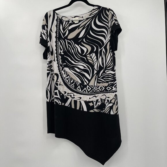 chico’s 2 Women’s top tunic mini dress asymmetrical pattern knit size large - Picture 2 of 4